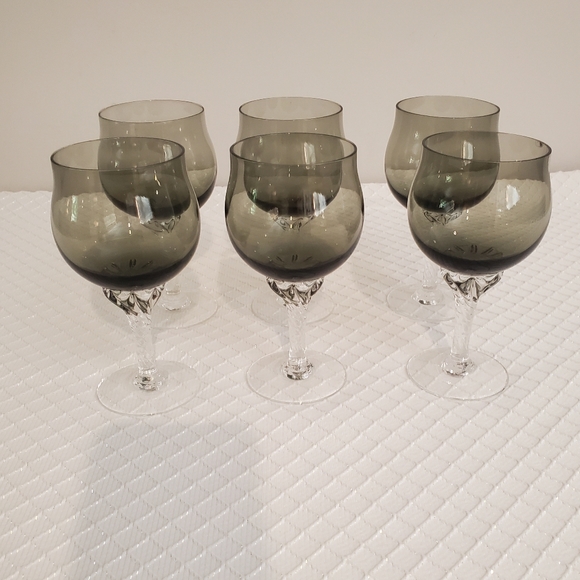 Vintage Mid Century Smokey Gray Small Wine Glasses - Picture 2 of 8